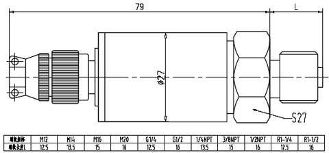 航空电连接器型压力变送器外形尺寸图