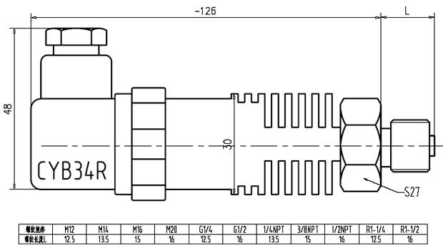 CYB34R高温压力变送器外形尺寸
